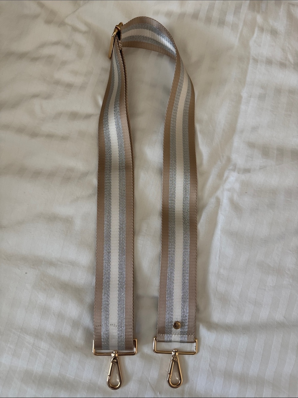 Pom Pom London Glitter Beige & Cream Striped Bag Strap with Gold Hardware